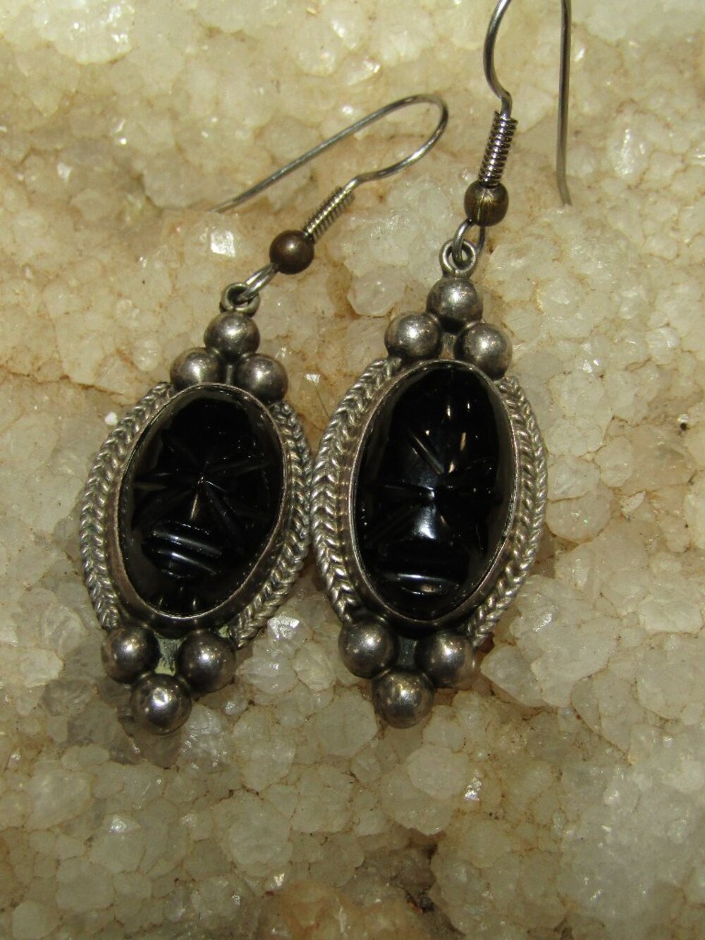 Vintage Taxco Sterling & Onyx Drop Earrings